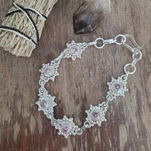 sterling silver 925 pink stone star starburst boho chain bracelet